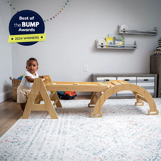 Avenlur Maple 5-in-1 Wooden Triangle Climbing Set with Ladder, Slide, Rocker & Arch Ramp | Montessori Indoor Playset for Toddlers Ages 1–5