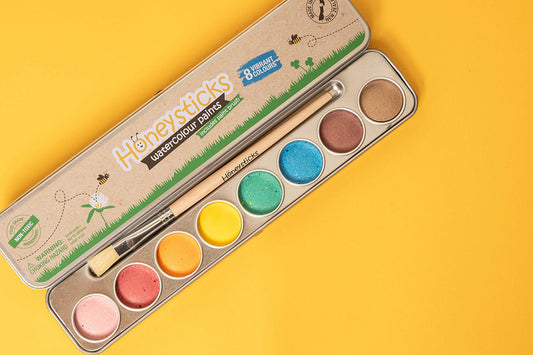 Honeysticks Watercolor Paint Set – Non-Toxic Natural Paints for Kids with Brush, 8 Colors