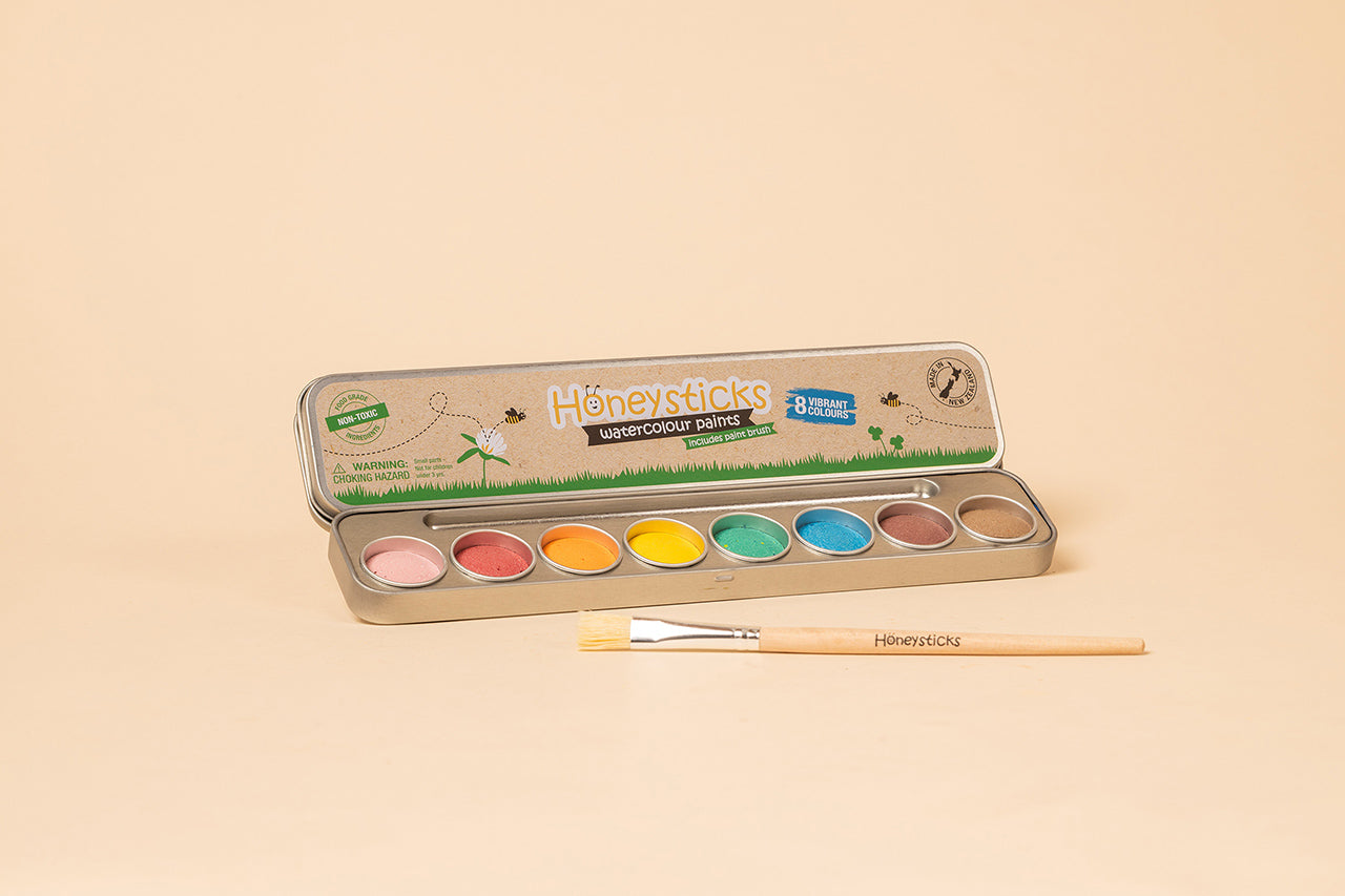 Honeysticks Watercolor Paint Set – Non-Toxic Natural Paints for Kids with Brush, 8 Colors
