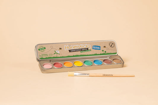 Honeysticks Watercolor Paint Set – Non-Toxic Natural Paints for Kids with Brush, 8 Colors