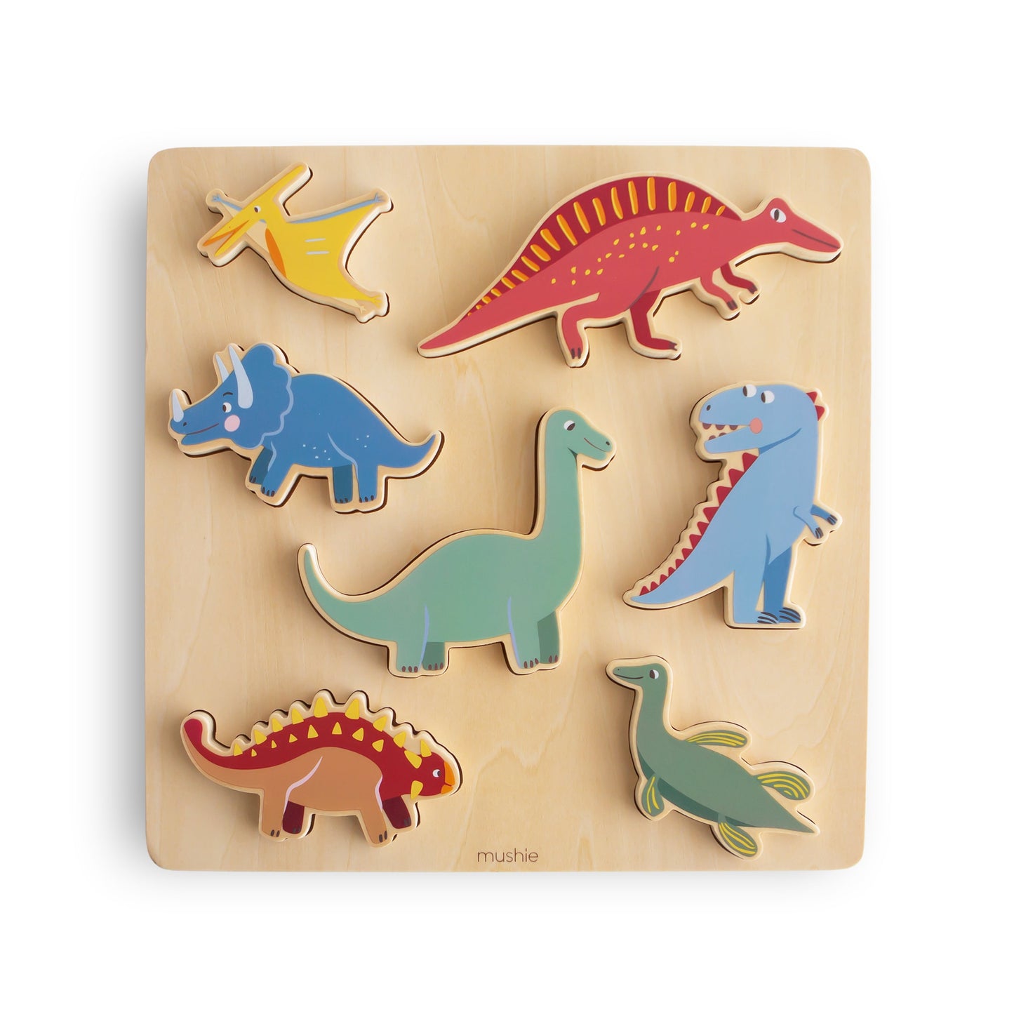 Mushie Wooden Dinosaur Puzzle – FSC-Certified Prehistoric Learning Puzzle for Toddlers