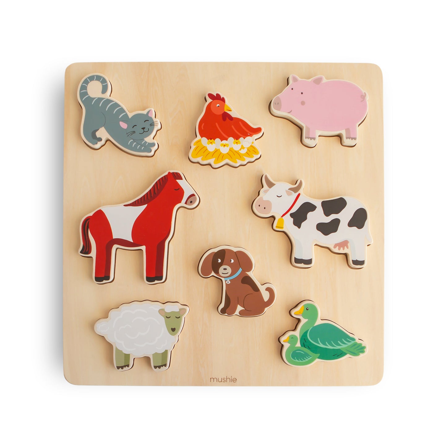 Mushie Wooden Farm Puzzle – Farm Animal Learning & Fine Motor Skills Toy