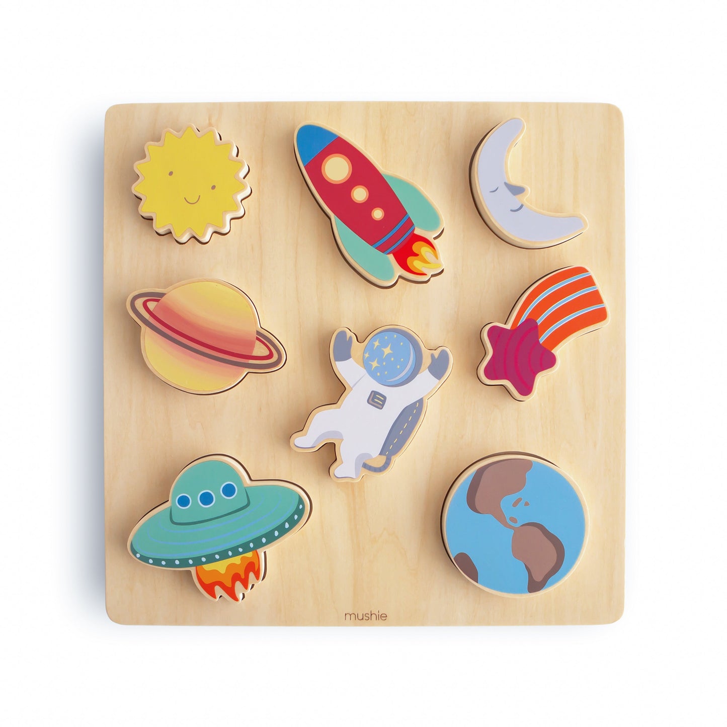 Mushie Wooden Space Puzzle – FSC-Certified Solar System Learning Puzzle for Toddlers