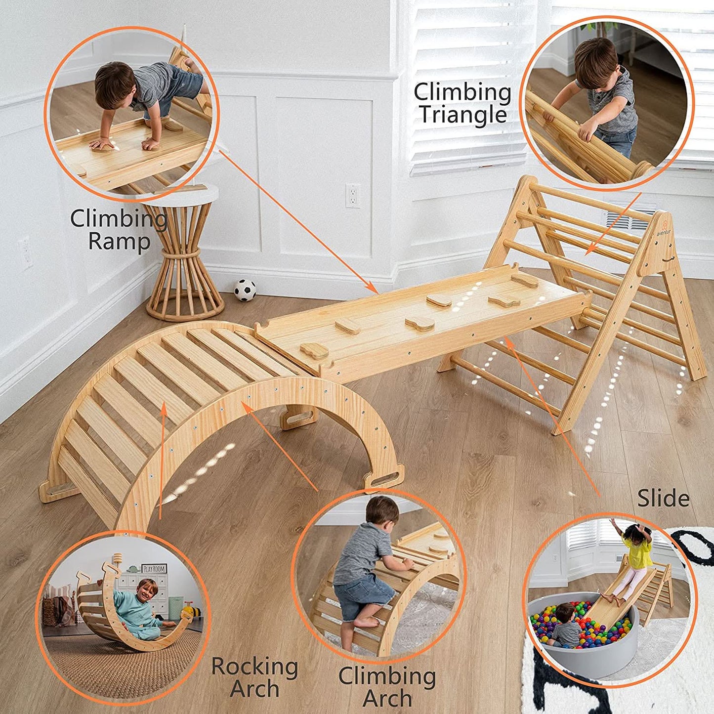 Avenlur Hazel – Pikler Triangle Ladder & Rocker Set | Montessori Climbing Toy for Toddlers | Foldable Wooden Play Gym