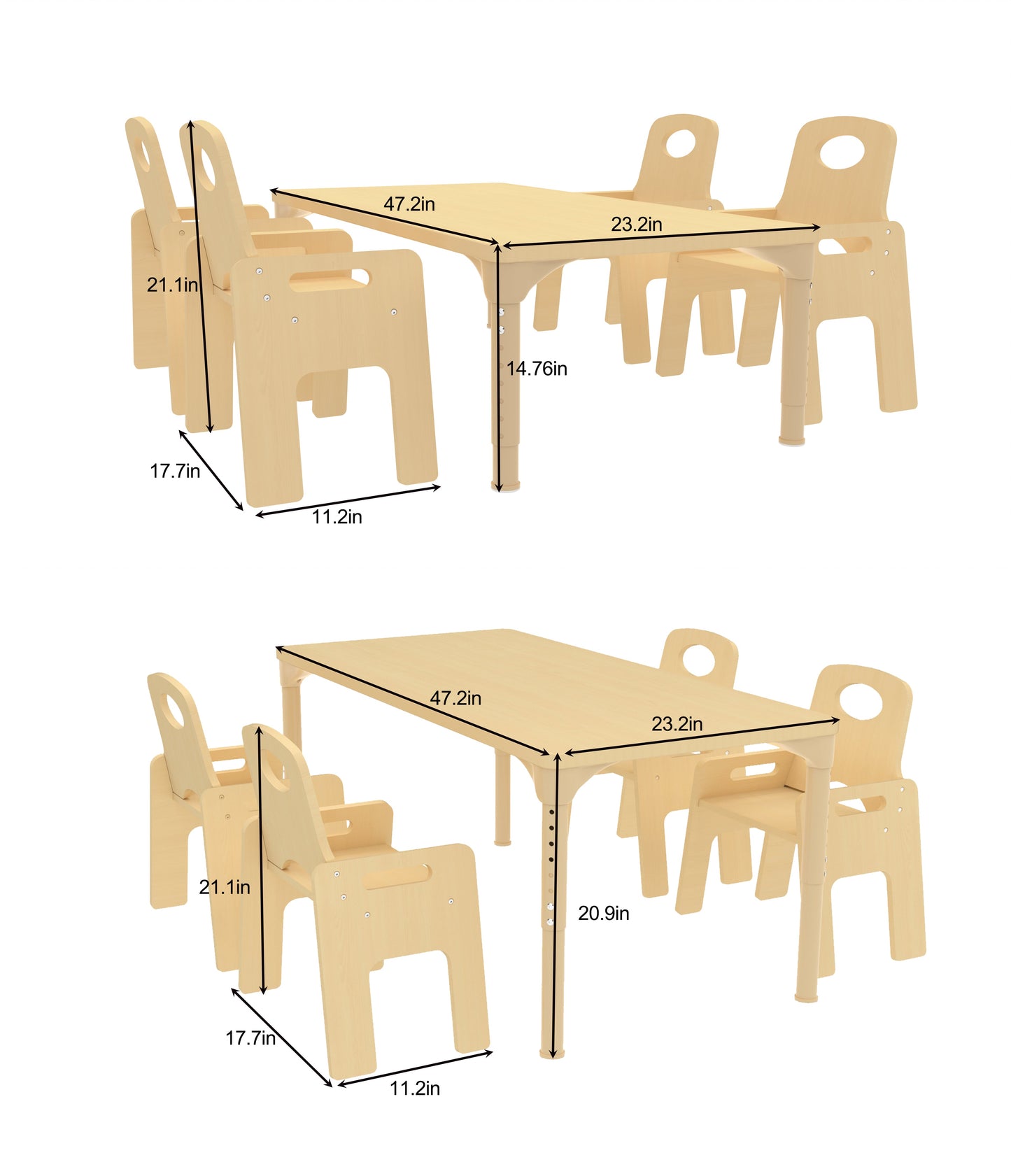 Avenlur Adrian Multi-Height Adjustable Table & Chairs Set – Montessori-Inspired Wooden Furniture for Toddlers and Kids