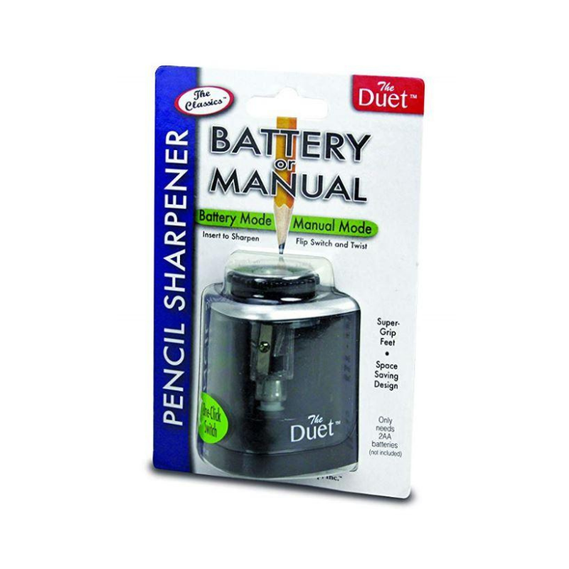 The Pencil Grip Inc. Duet Manual and Battery Pencil Sharpener – 2-in-1 Portable Electric & Manual Sharpener (Black)