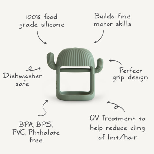Mushie Cactus Teether – Sage Green | Easy-Grip Silicone Teething Toy for Babies