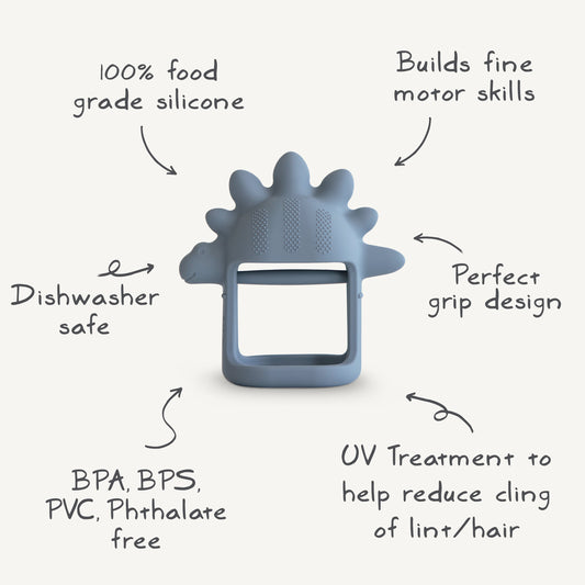 Mushie Dino Teething Ring | Sensory Silicone Teether for Babies – Soft, Safe & Textured