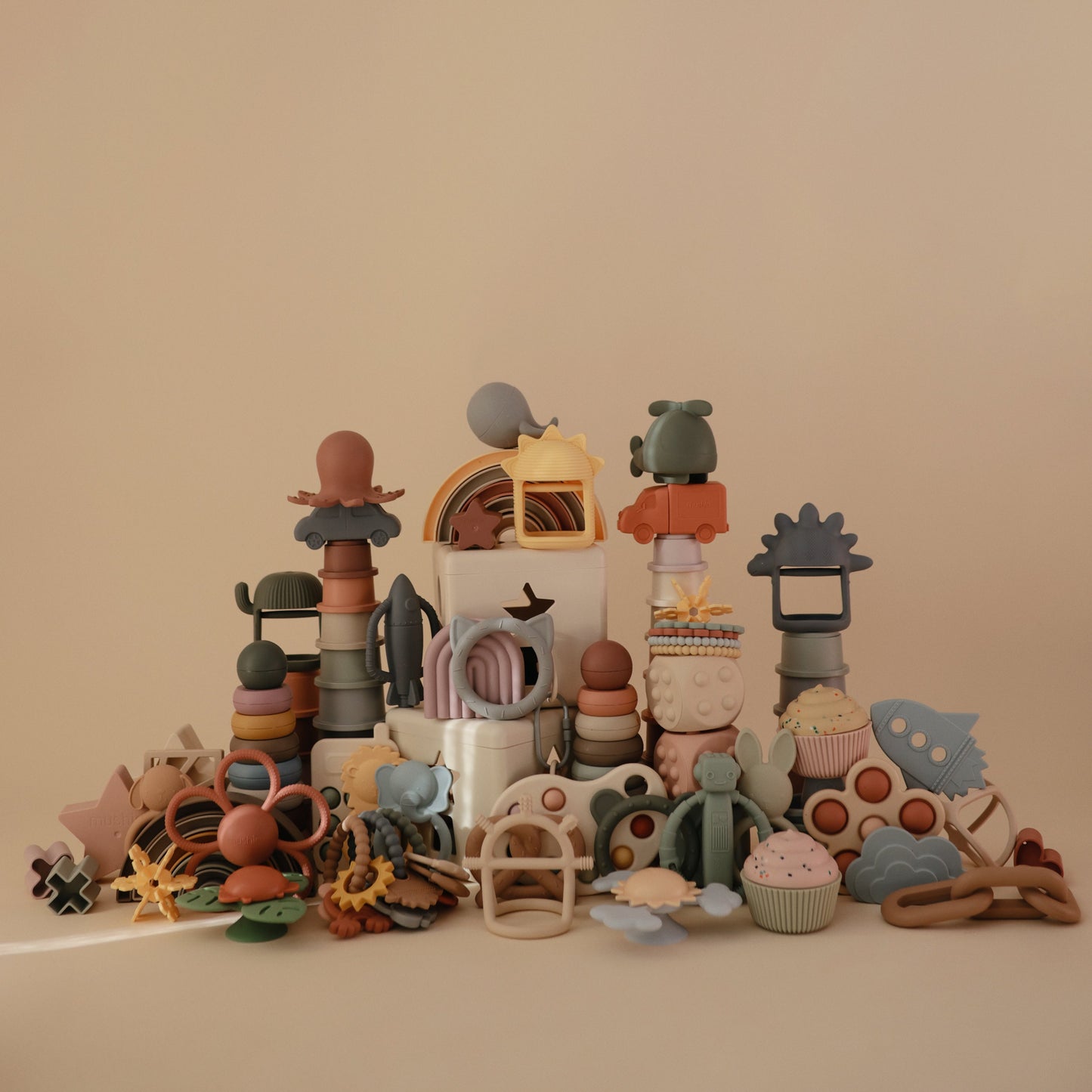 Mushie Dino Teething Ring | Sensory Silicone Teether for Babies – Soft, Safe & Textured