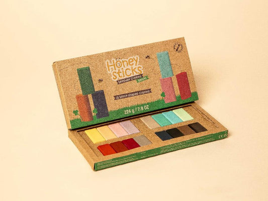 Honeysticks Blocks – Natural Beeswax Block Crayons for Kids, 16 Colors (Classic & Pastel)