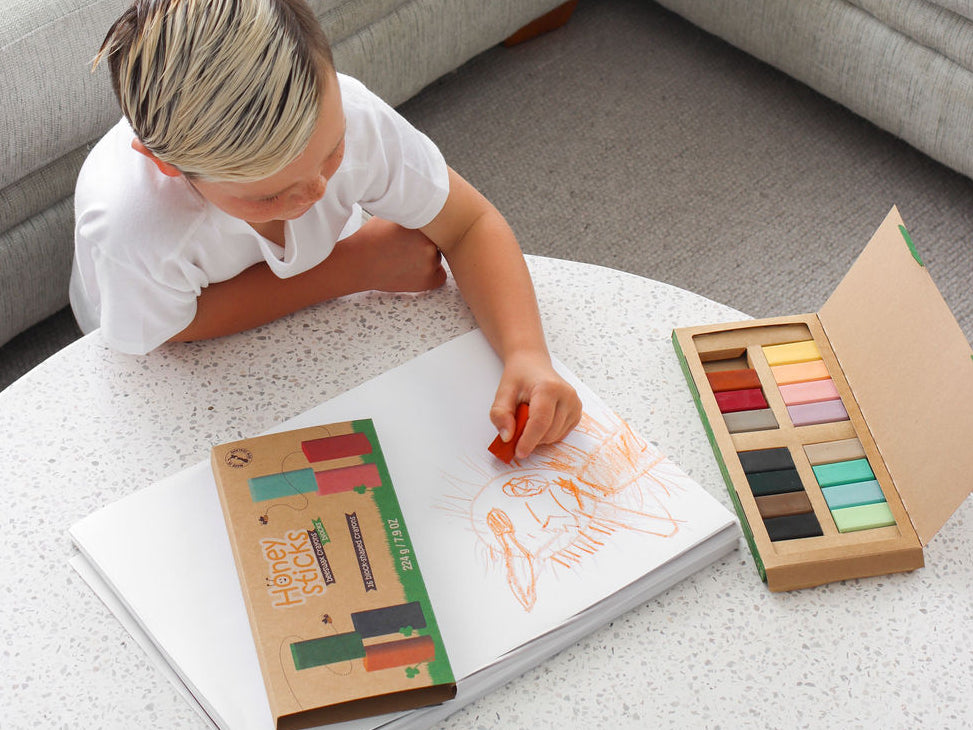 Honeysticks Blocks – Natural Beeswax Block Crayons for Kids, 16 Colors (Classic & Pastel)