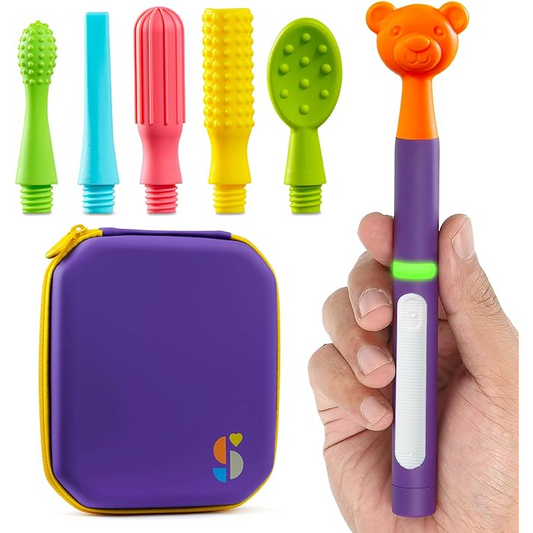 BUZZ BUDDY™ Oral Sensory Stimulation Kit for Kids, Teens, and Adults – 6 Textured Attachments for Jaw Strength, Chewing, and Fidget Relief