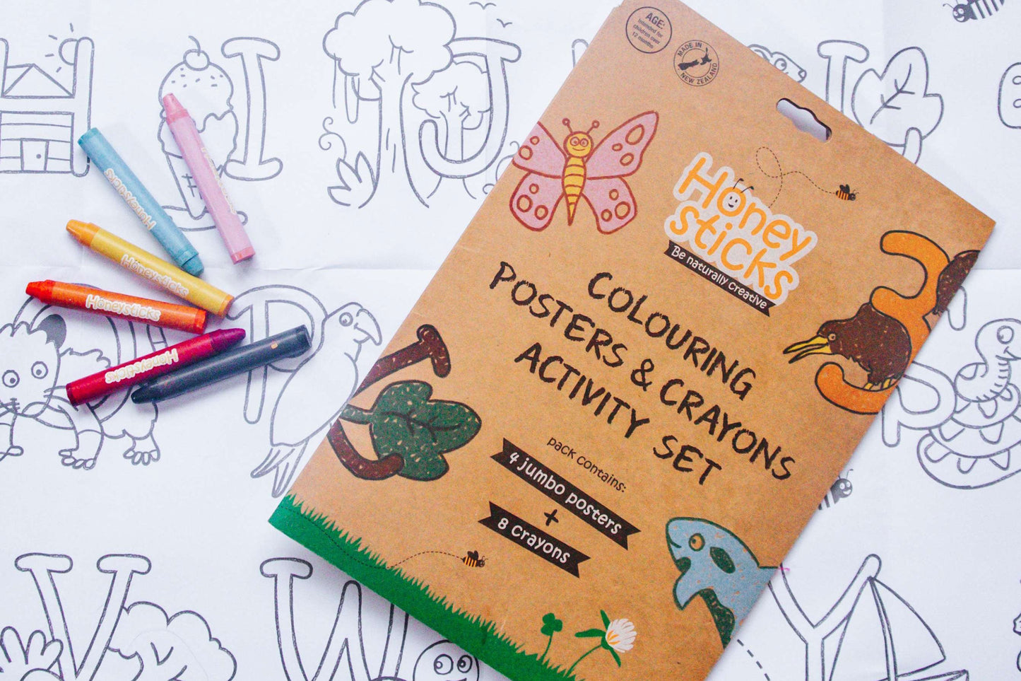 Honeysticks Activity Set – Jumbo Posters with Natural Beeswax Crayons for Kids
