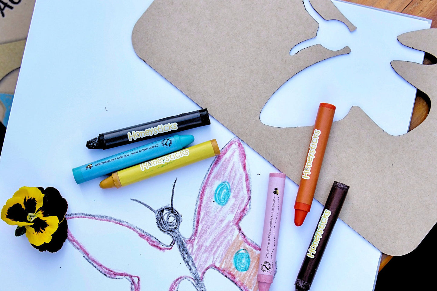 Honeysticks Activity Set with Mega Stencils and Pure Beeswax Crayons – Eco-Friendly Creative Gift for Kids