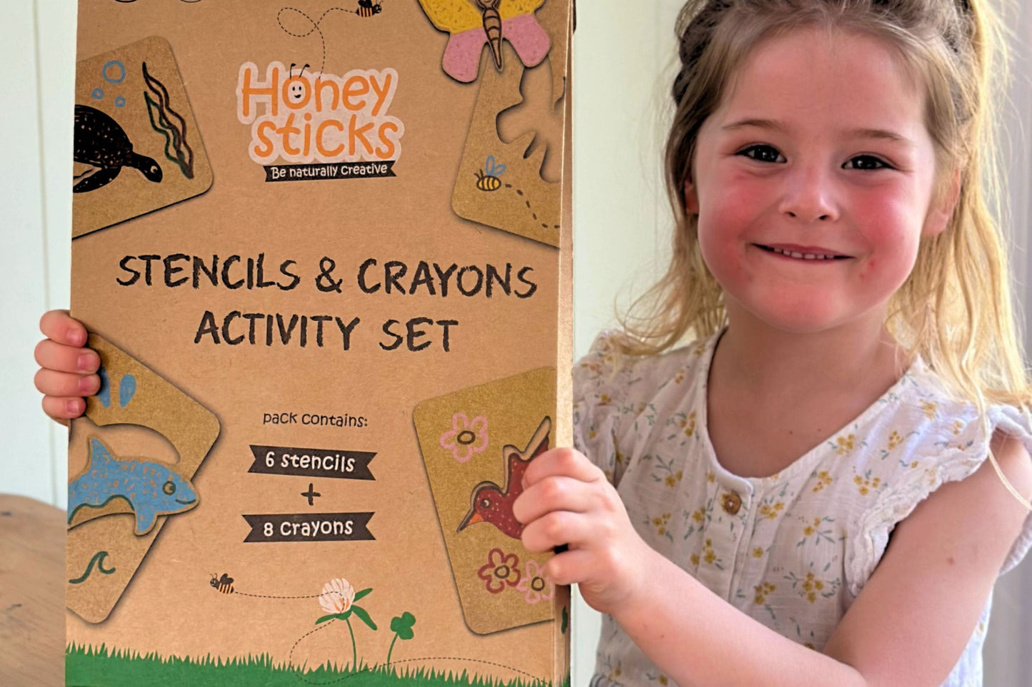 Honeysticks Activity Set with Mega Stencils and Pure Beeswax Crayons – Eco-Friendly Creative Gift for Kids