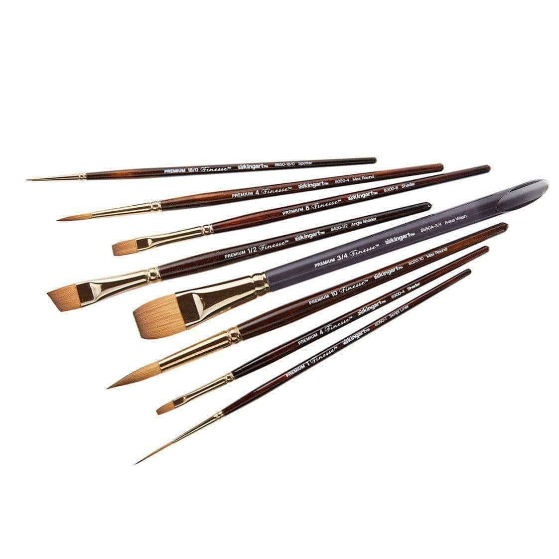 KINGART® Finesse™ Premium Watercolor Artist Brushes – Kolinsky Synthetic Blend, Set of 8