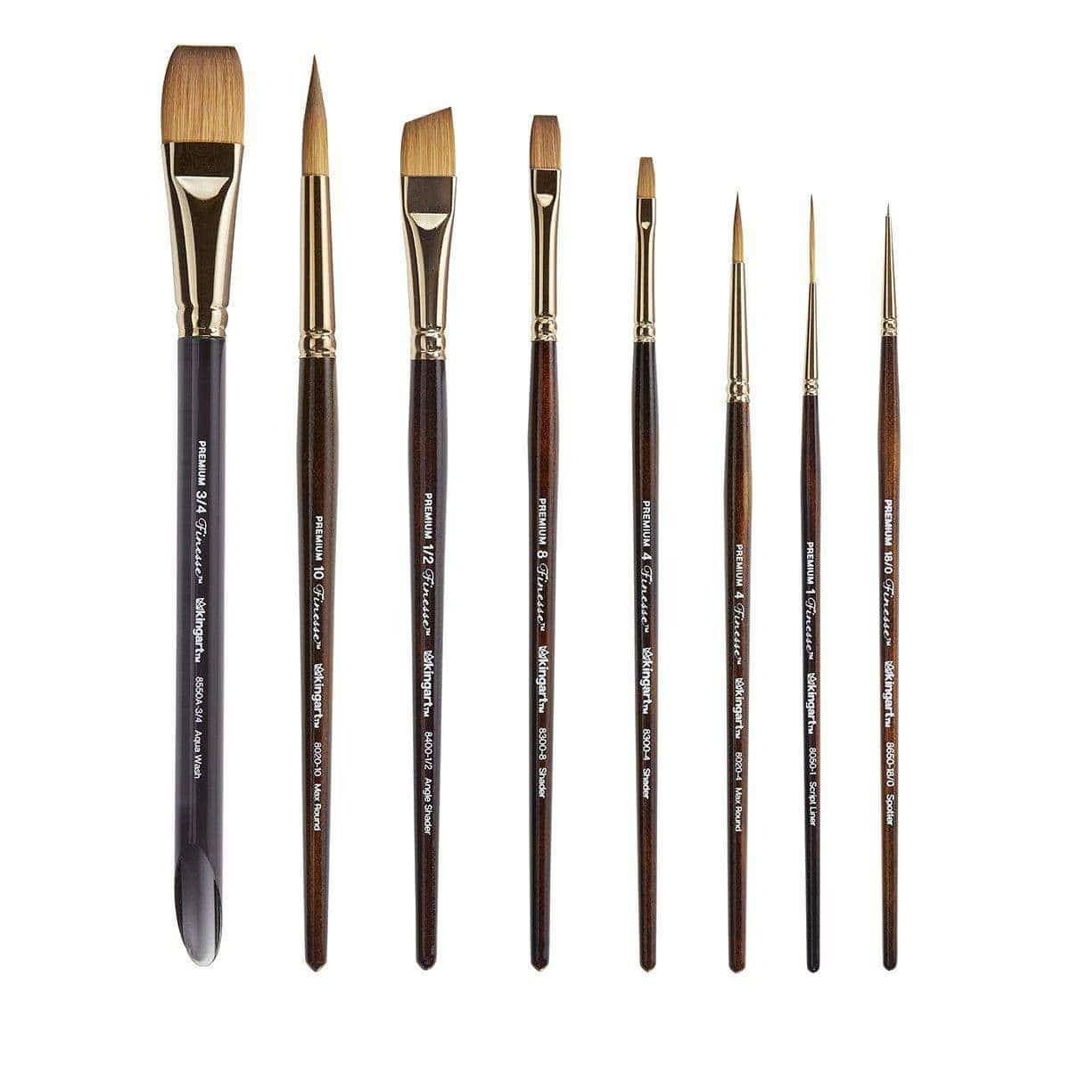 KINGART® Finesse™ Premium Watercolor Artist Brushes – Kolinsky Synthetic Blend, Set of 8