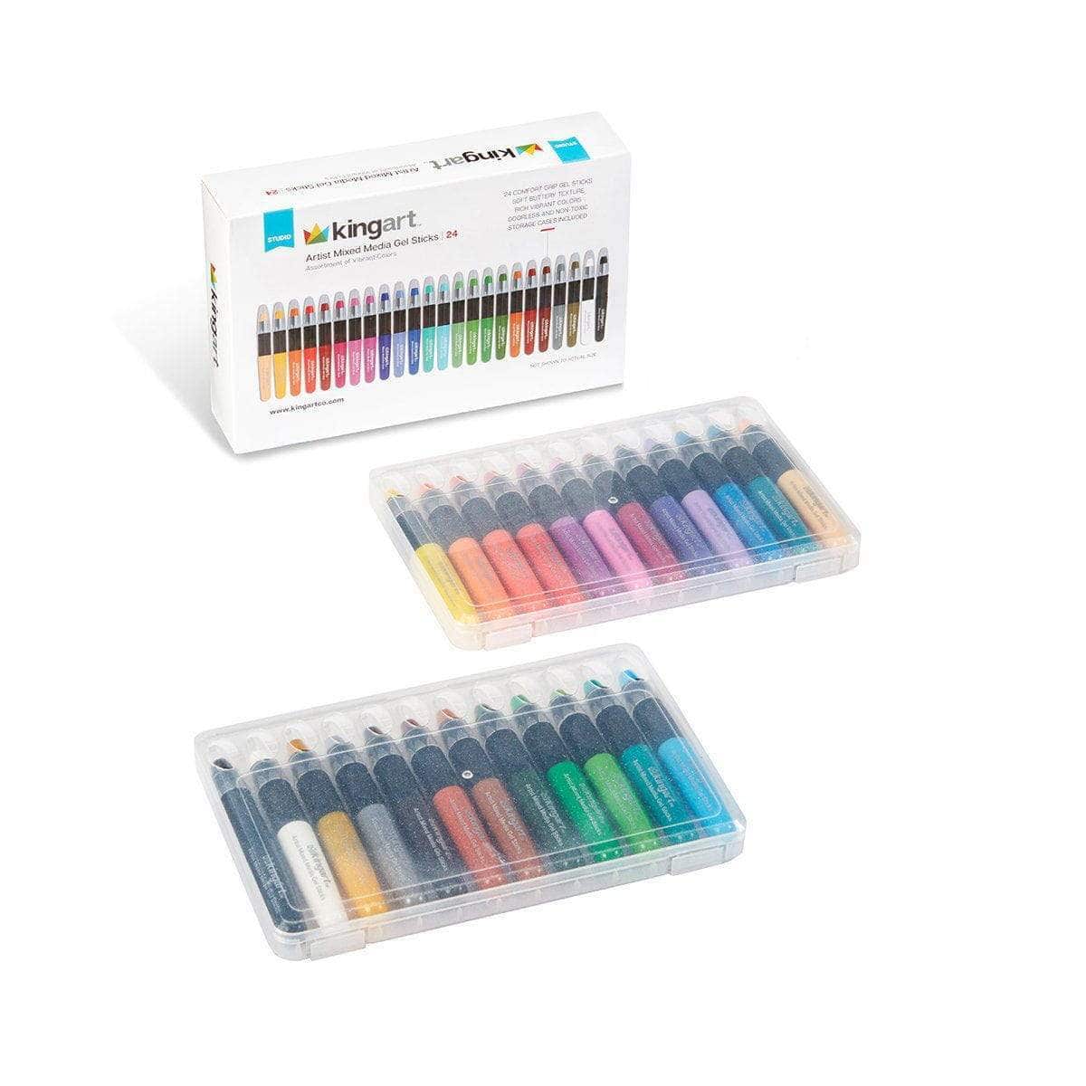 KINGART® Mixed Media Gel Stick Crayons – Set of 24 Colors