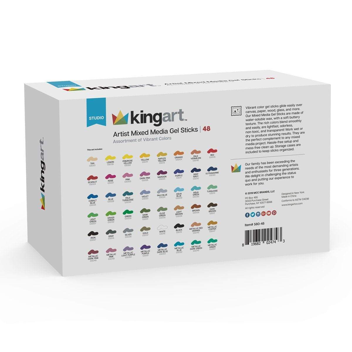 KINGART® Mixed Media Gel Stick Crayons – Set of 48 Colors