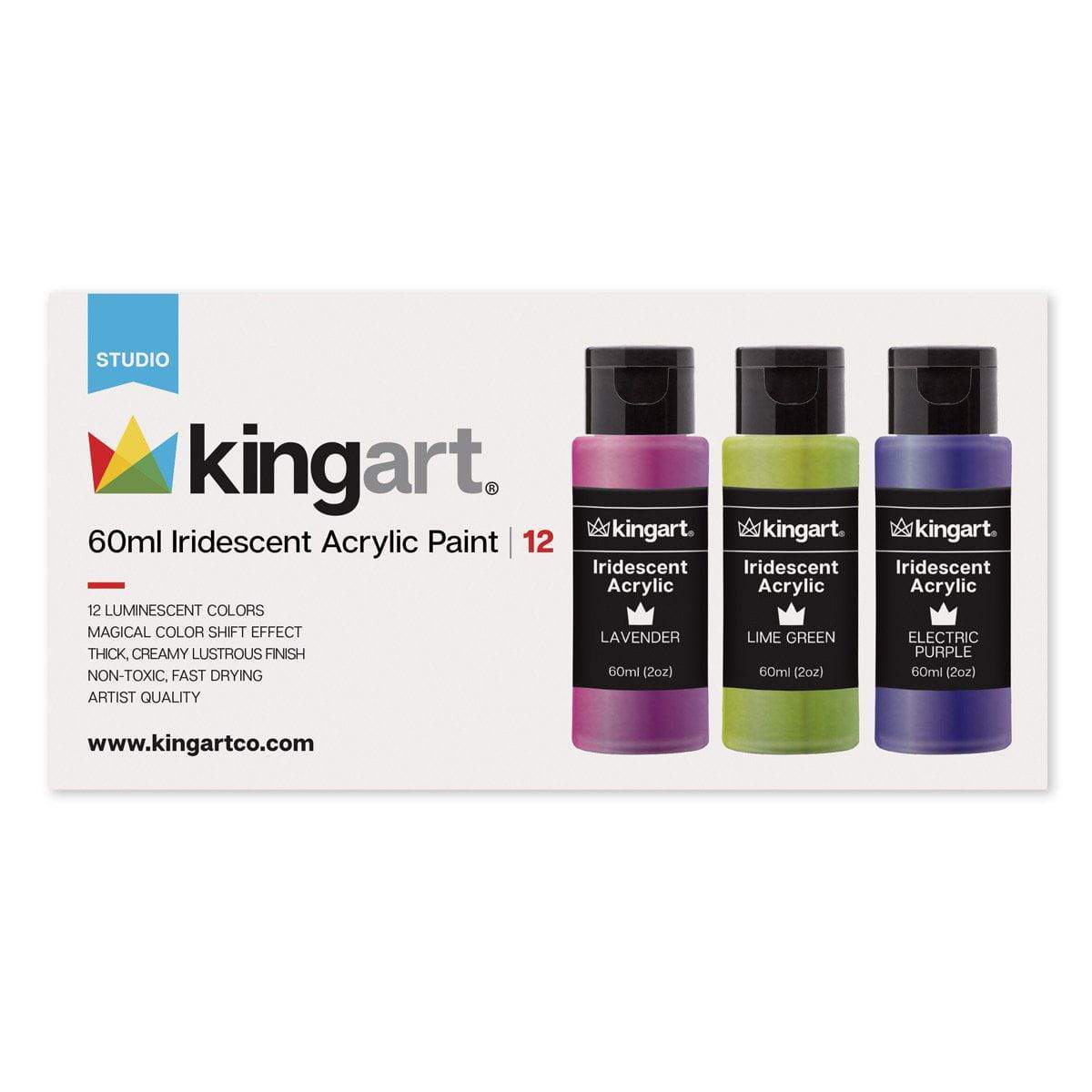 KINGART® Studio Acrylic Paint – Iridescent Shimmer Set, 12 x 60ml Bottles