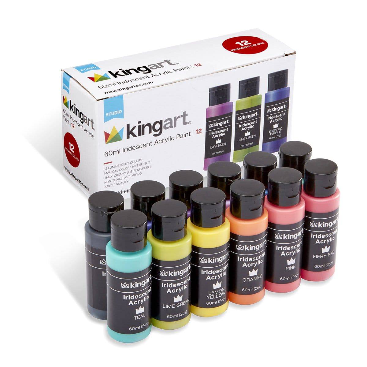 KINGART® Studio Acrylic Paint – Iridescent Shimmer Set, 12 x 60ml Bottles