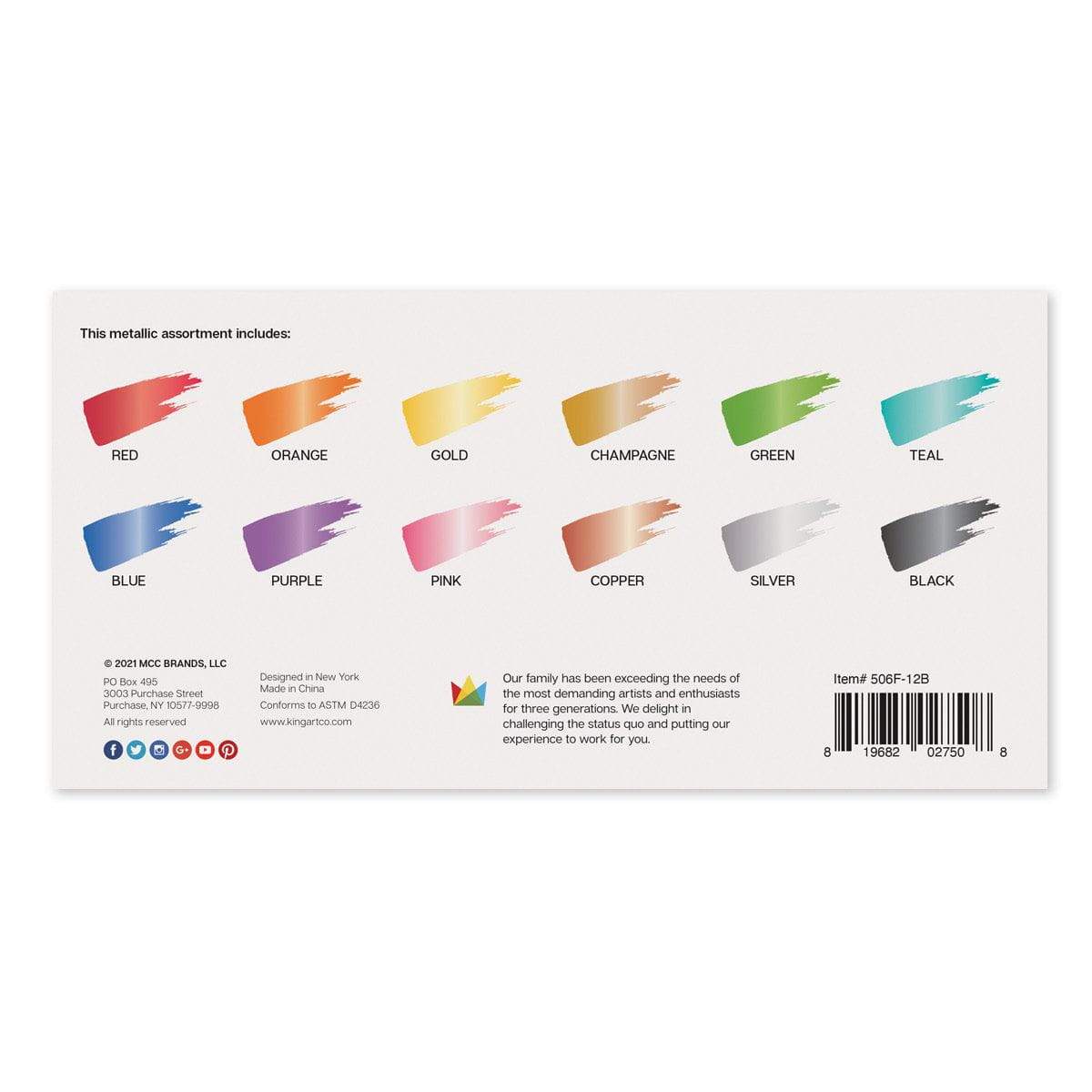 KINGART® Studio Acrylic Paint – Metallic Set, 12 x 60ml Bottles