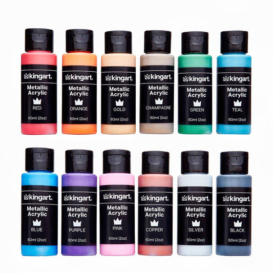 KINGART® Studio Acrylic Paint – Metallic Set, 12 x 60ml Bottles