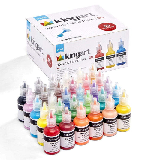 KINGART® Studio 3D Fabric Paint – Set of 30 Colors, 30ml Bottles