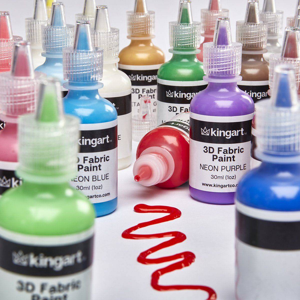 KINGART® Studio 3D Fabric Paint – Set of 30 Colors, 30ml Bottles