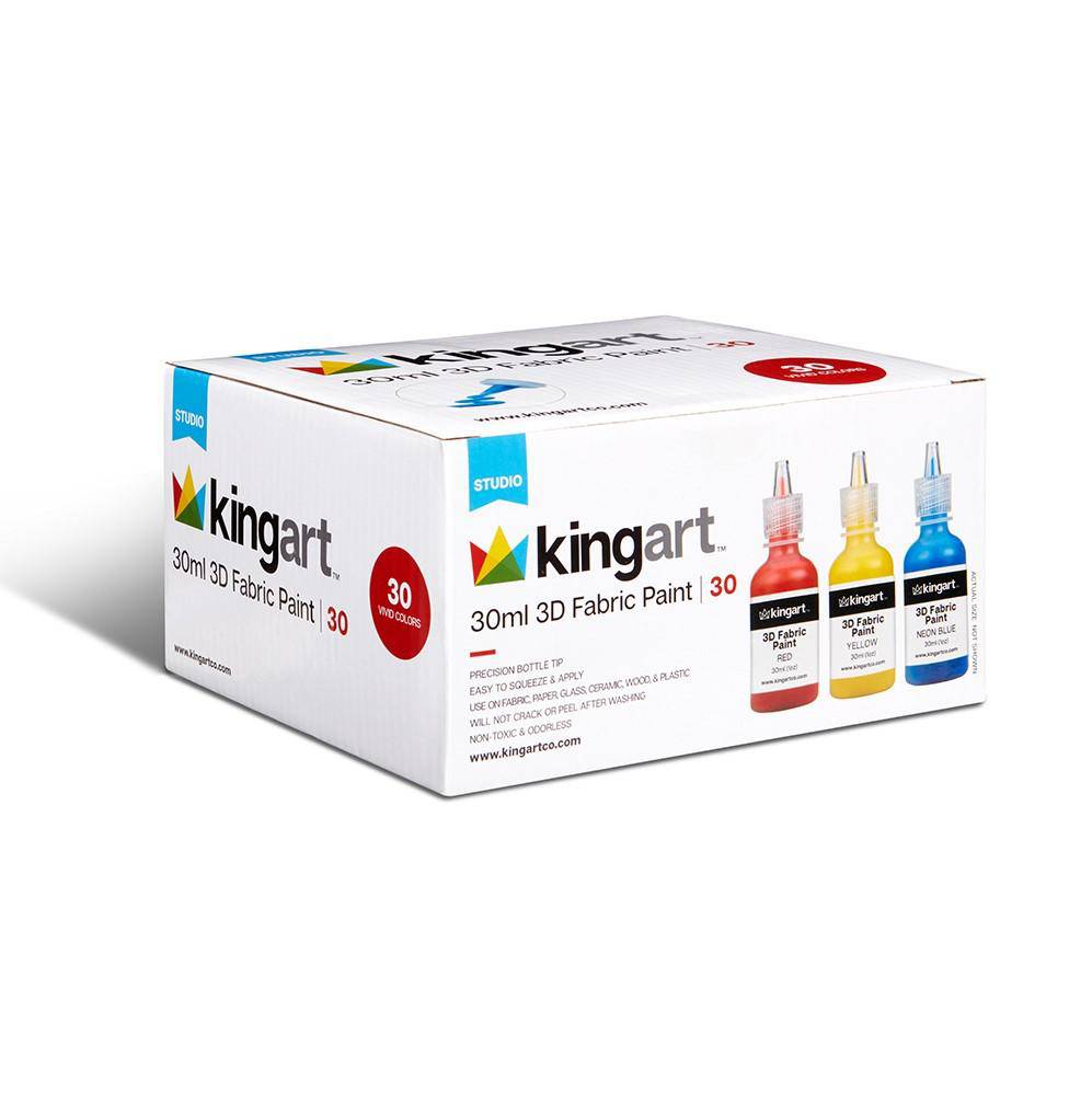 KINGART® Studio 3D Fabric Paint – Set of 30 Colors, 30ml Bottles