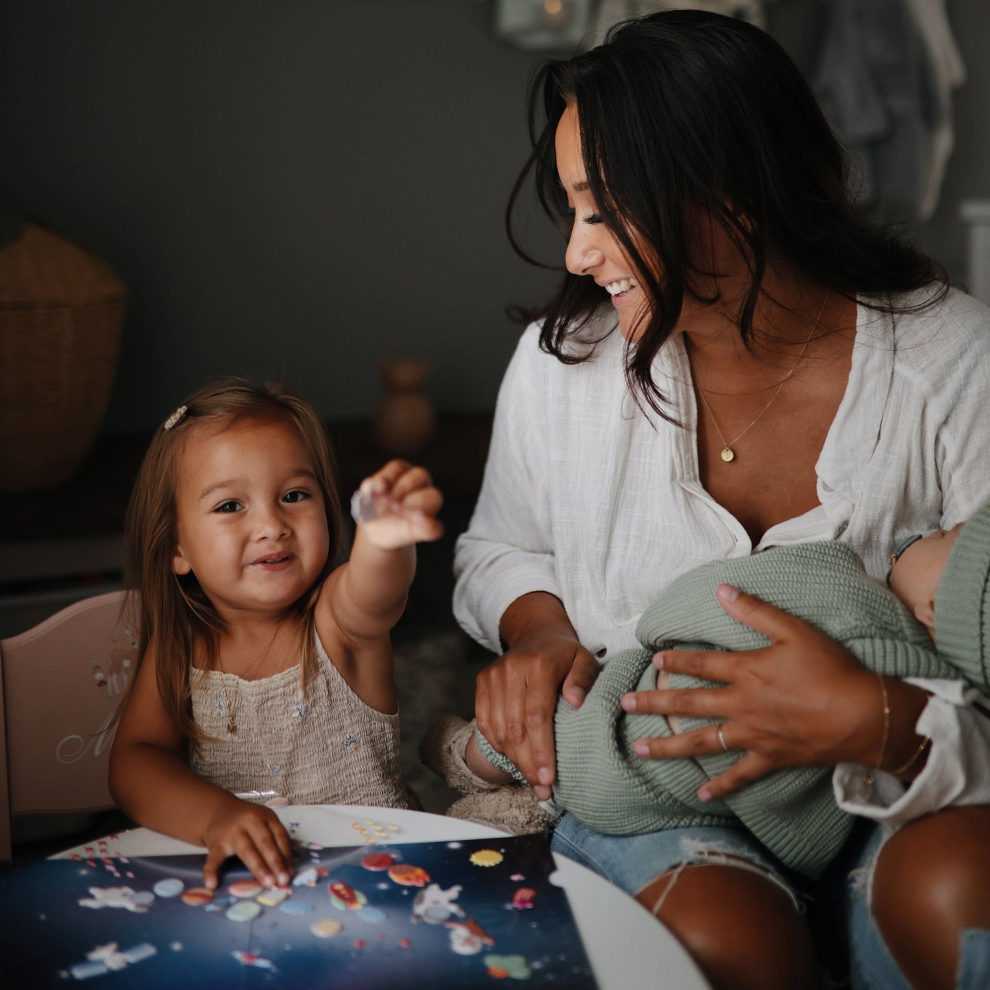 Mushie Reusable Puffy Sticker Book – Space Adventure Play Scene