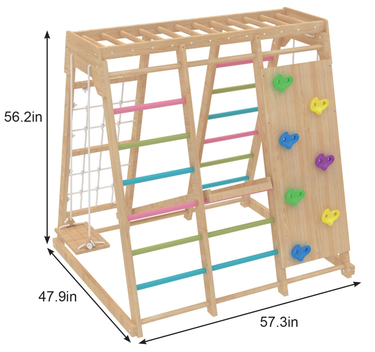 Avenlur Magnolia 7-in-1 Indoor Wooden Playset | Montessori Climbing Gym for Kids | Slide, Monkey Bars, Rope Ladder, Swing & More