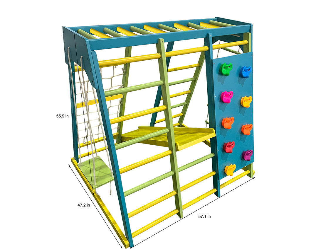 Avenlur Magnolia 7-in-1 Indoor Wooden Playset | Montessori Climbing Gym for Kids | Slide, Monkey Bars, Rope Ladder, Swing & More