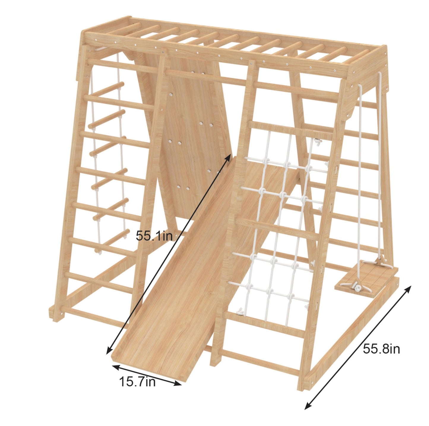 Avenlur Magnolia 7-in-1 Indoor Wooden Playset | Montessori Climbing Gym for Kids | Slide, Monkey Bars, Rope Ladder, Swing & More