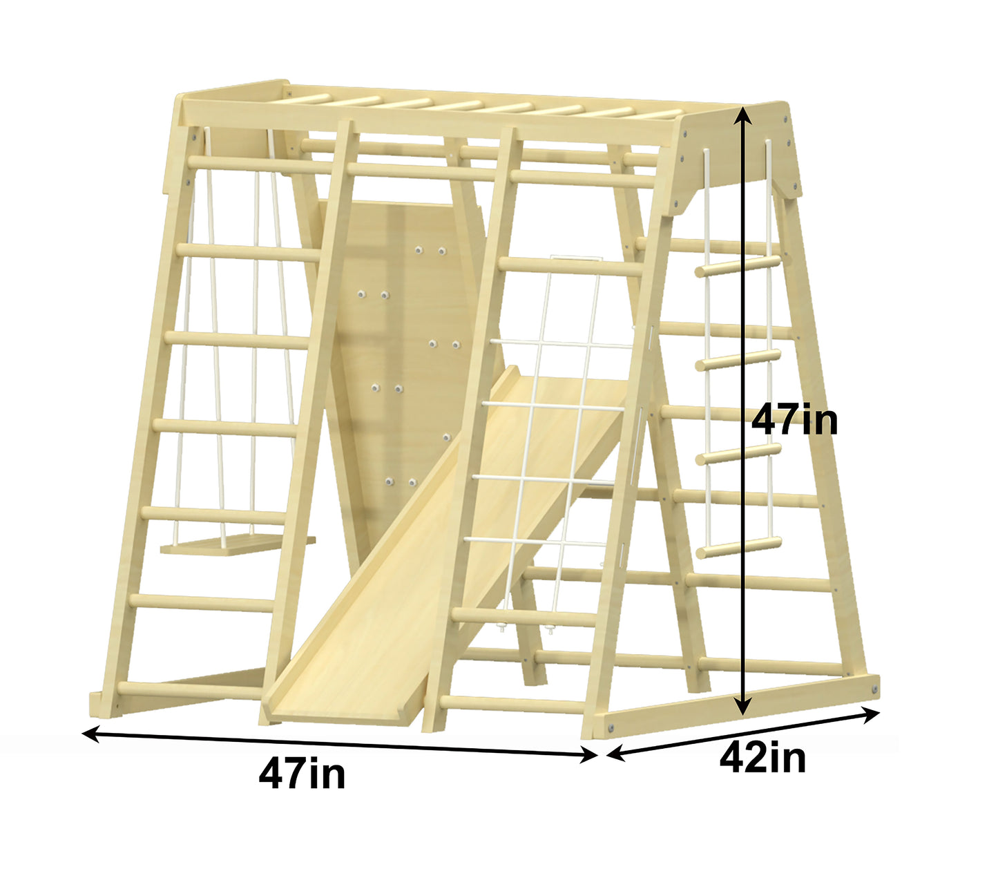 Avenlur Magnolia 7-in-1 Indoor Wooden Playset | Montessori Climbing Gym for Kids | Slide, Monkey Bars, Rope Ladder, Swing & More