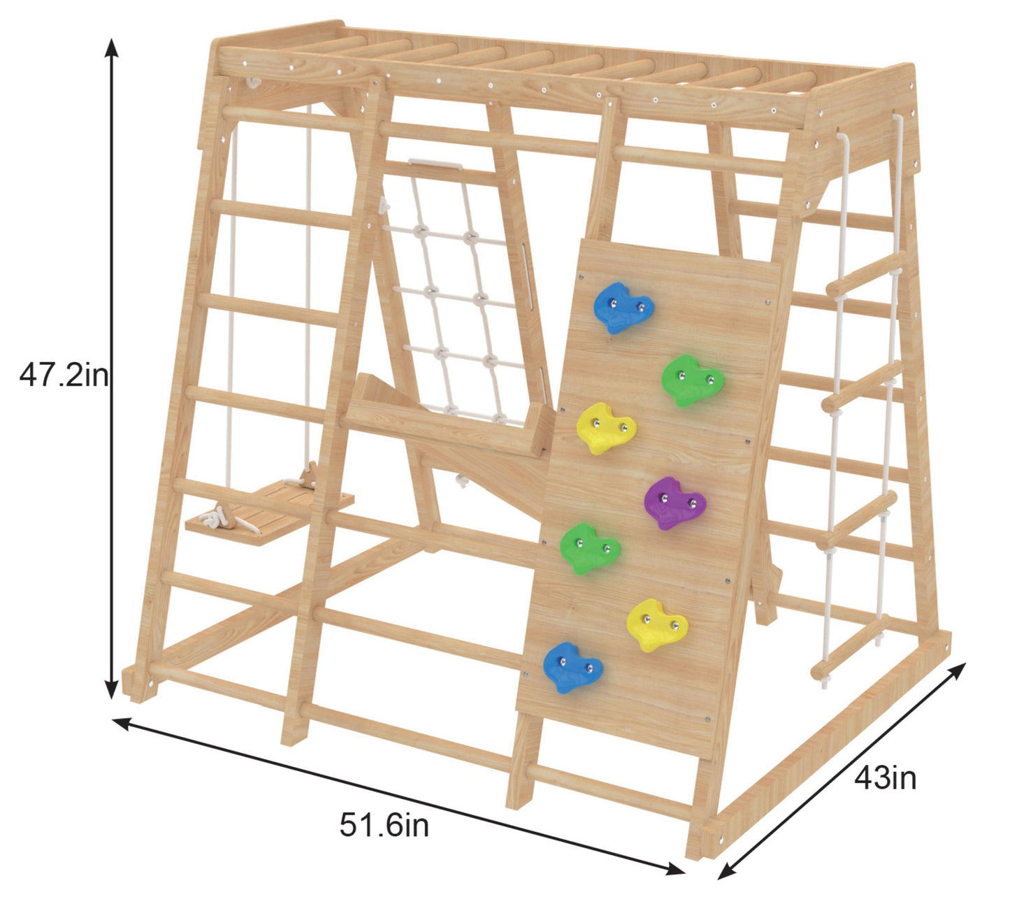 Avenlur Magnolia 7-in-1 Indoor Wooden Playset | Montessori Climbing Gym for Kids | Slide, Monkey Bars, Rope Ladder, Swing & More