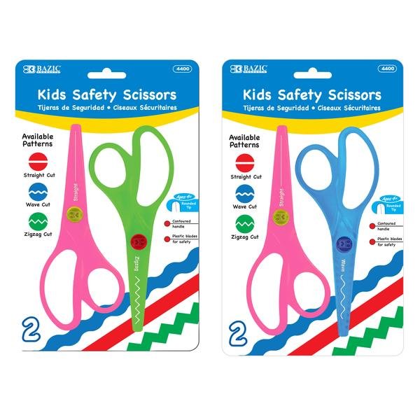 BAZIC Kids’ Safety Paper Only Scissors – 3 Decorative Edges (Wave, Zigzag, Straight) – Safe & Non-Toxic Craft Scissors for Children