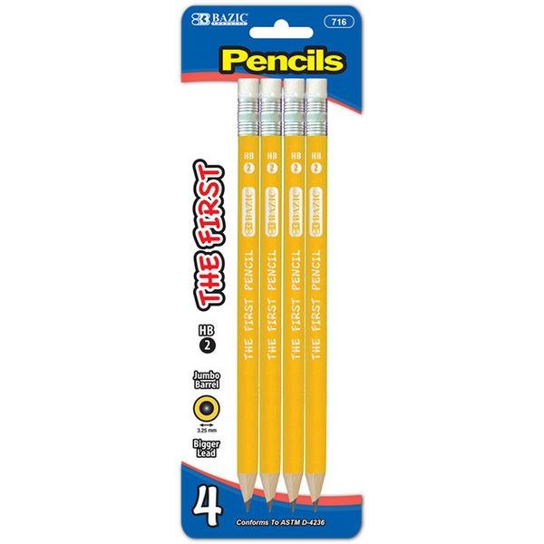 Bazic Jumbo Barrel #2 Pencils (4 pack) – Break-Resistant Graphite with Latex-Free Erasers for School, Office, and Home Use