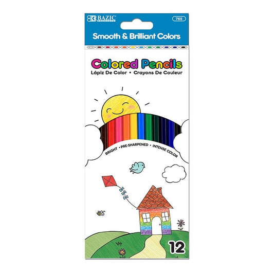 Bazic 12 Pre-Sharpened Colored Pencils – Vibrant Colors for Drawing, Coloring, and Sketching
