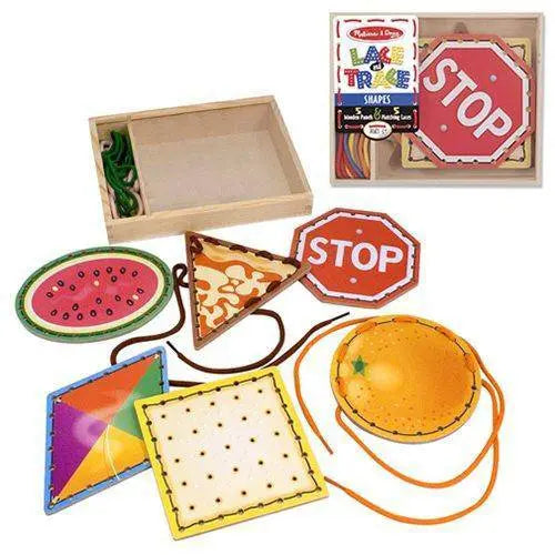 Melissa & Doug Lace and Trace Shapes Wooden Lacing Toy – Fine Motor & Shape Learning Set