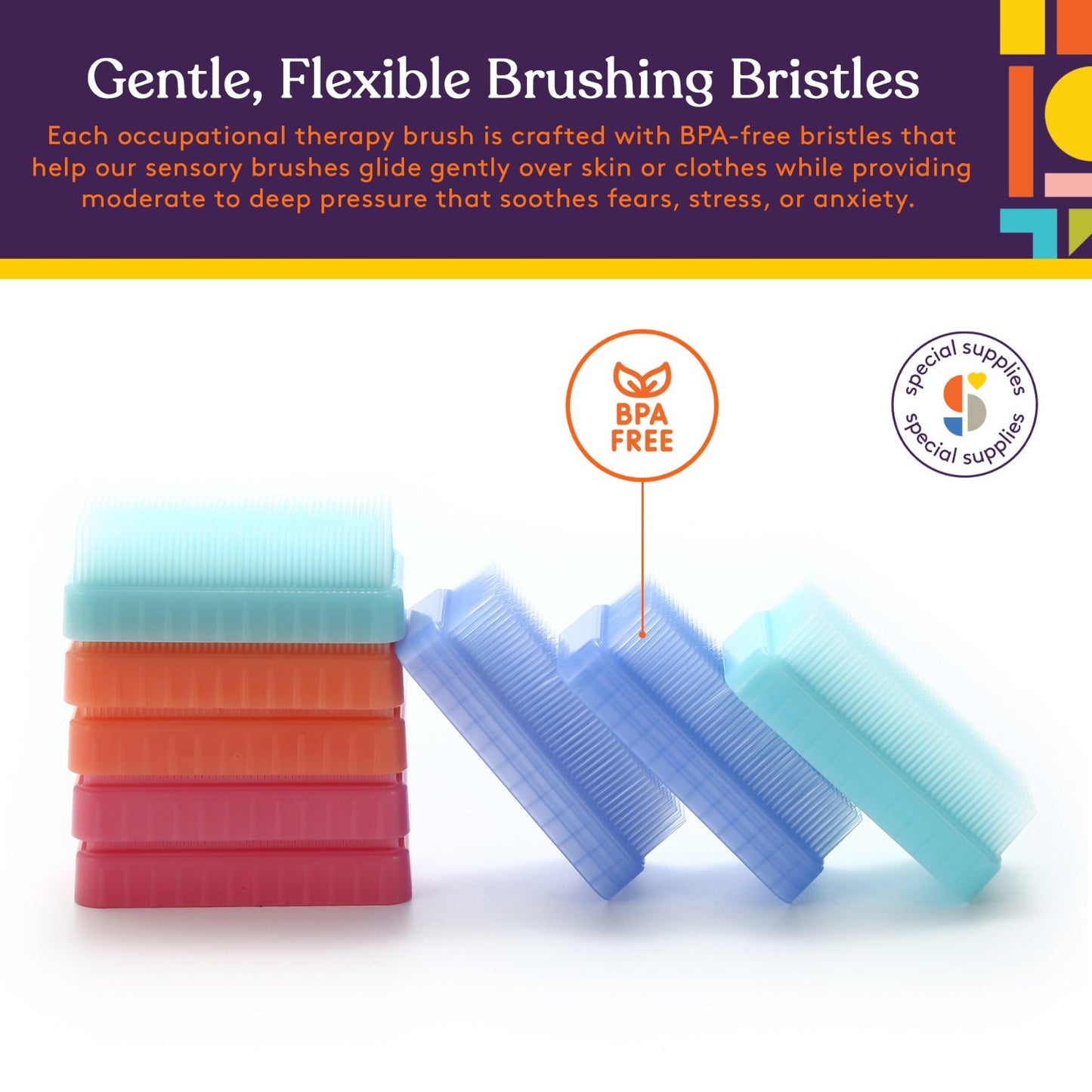 Special Supplies Therapressure Therapy Brushes (8 Pack) – Deep Pressure Sensory Tools for Calming & Occupational Therapy  –  Pastel Colors