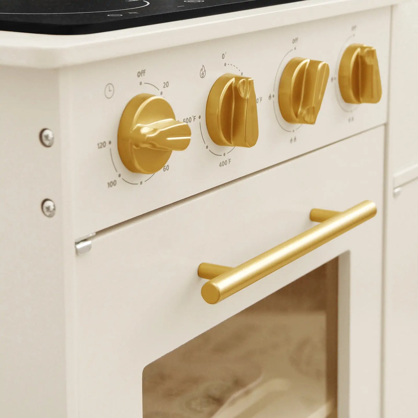 Tiny Land® Luxurious Cream-Colored Wooden Play Kitchen – Pretend Cooking Set with Oven, Microwave, Sink & Storage