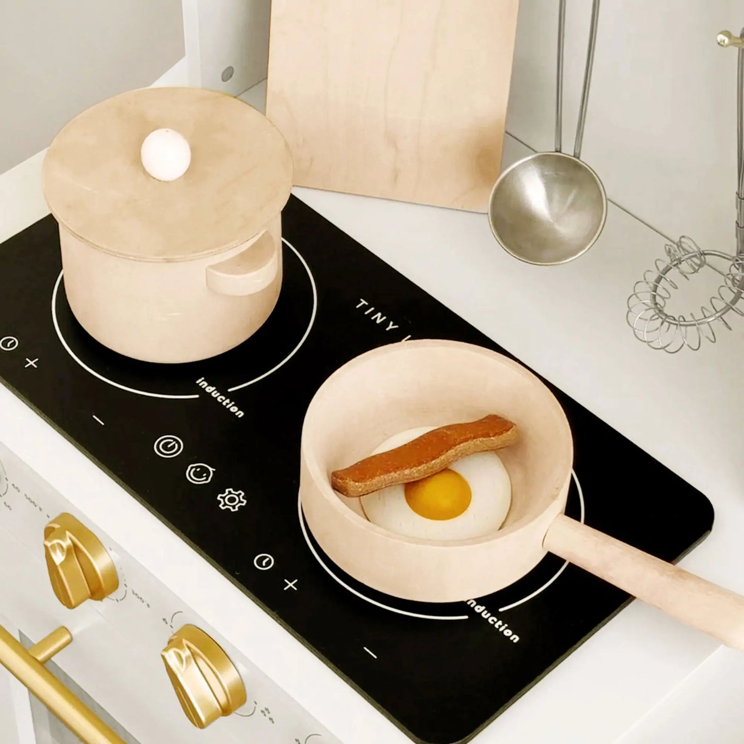 Tiny Land® Luxurious Cream-Colored Wooden Play Kitchen – Pretend Cooking Set with Oven, Microwave, Sink & Storage