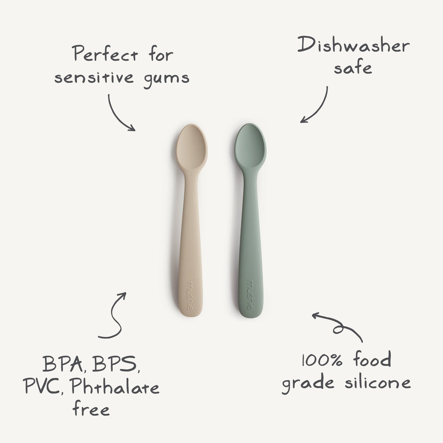 Mushie Baby Feeding Spoons – Soft Silicone Adaptive Utensils for Infants, Toddlers and Beyond