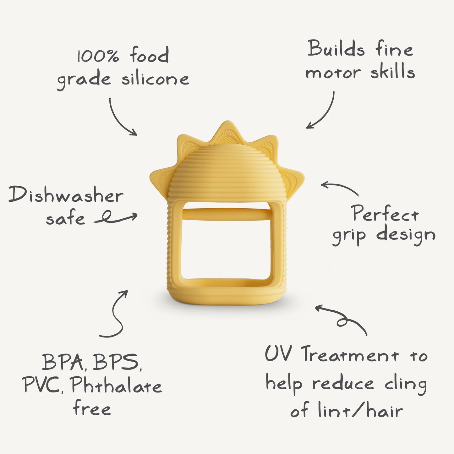 Mushie No-Drop Sun Teether | Soft Silicone Sensory Teething Toy for Babies