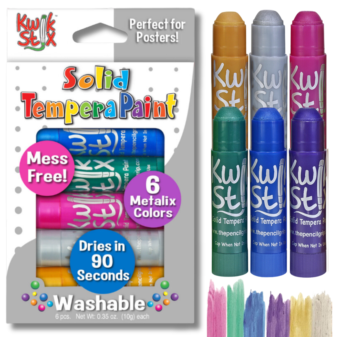 The Pencil Grip Inc. Kwik Stix – 6 Metalix Colors Set – Solid Tempera Paint Sticks for Kids