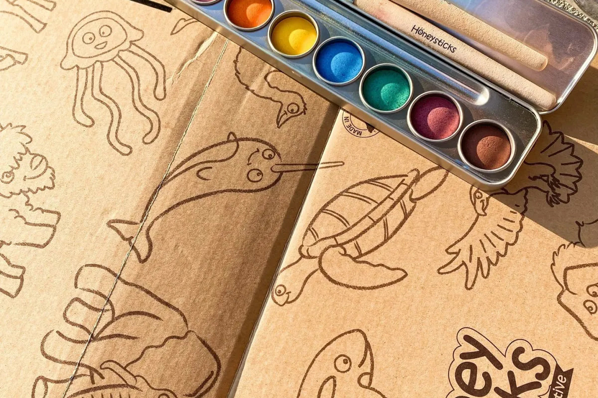Honeysticks Watercolor Paint Set – Non-Toxic Natural Paints for Kids with Brush, 8 Colors