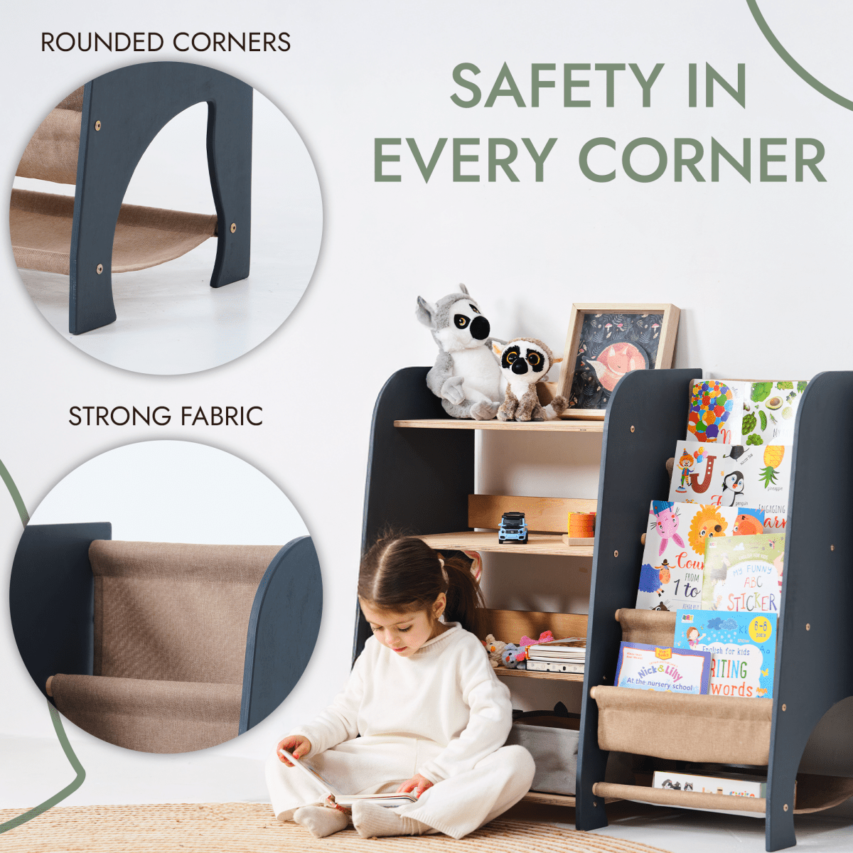Wooden Montessori 2 in 1 Bookshelf and Shelving for Toddlers