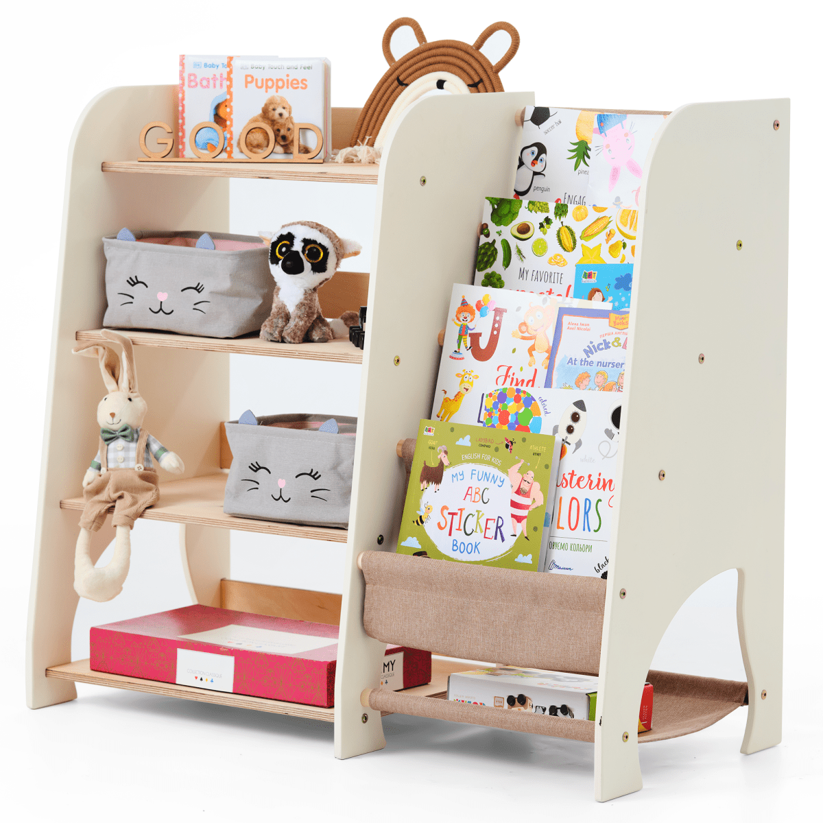 Wooden Montessori 2 in 1 Bookshelf and Shelving for Toddlers