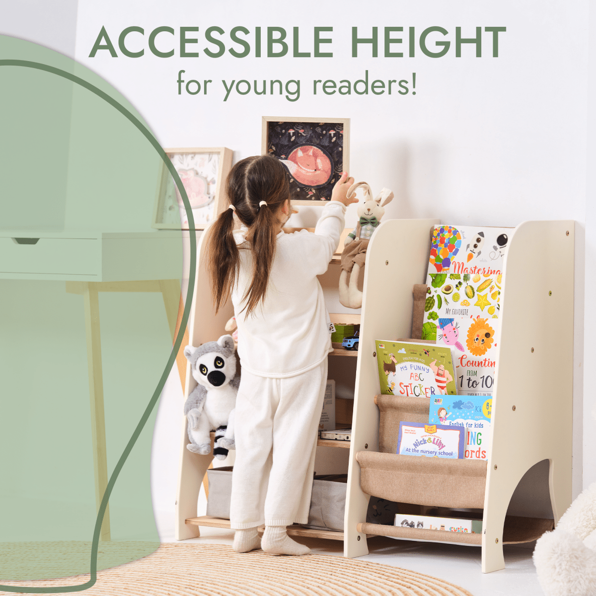 Wooden Montessori 2 in 1 Bookshelf and Shelving for Toddlers